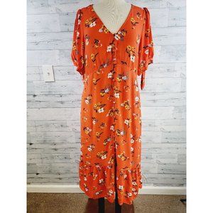 Maeve Anthropologie Eudora Midi Dress Floral Orange Size 8 EUS